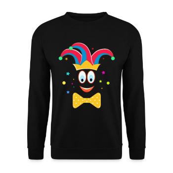 Ein lustiger Clown Karneval mit der Fliege - Unisex Pullover - Schwarz - Vorne - Alina (178cm) & Michal (187cm)