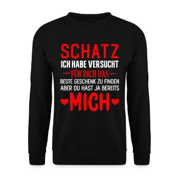 Lustige Liebe und Schatz Sprüche - Unisex Pullover - Schwarz - Vorne - Alina (178cm) & Michal (187cm)