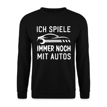 Ich spiele immer noch mit Autos KFZ Auto Sprüche - Unisex Pullover - Schwarz - Vorne - Alina (178cm) & Michal (187cm)