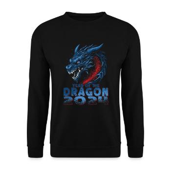 Traditioneller Japanischer Drache Der Blaue Drache - Unisex Pullover - Schwarz - Vorne - Alina (178cm) & Michal (187cm)