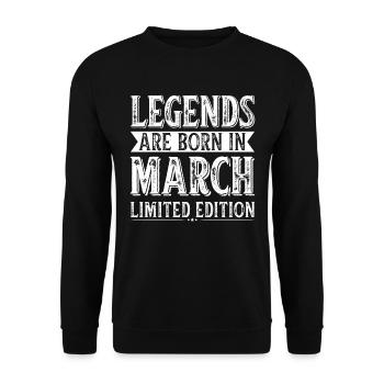 Les légendes naissent en mars Anniversaire en mars - Sweat-shirt Unisexe - noir - Devant - Alina (178cm) & Michal (187cm)
