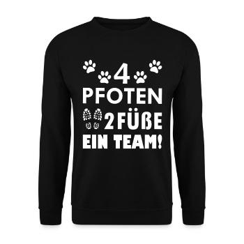 Vier Pfoten zwei Füße ein Team Hunde Sprüche - Unisex Pullover - Schwarz - Vorne - Alina (178cm) & Michal (187cm)