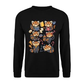 Red Panda: Kaffee, Pizza, Donut, Musik, Buch lesen - Unisex Pullover - Schwarz - Vorne - Alina (178cm) & Michal (187cm)