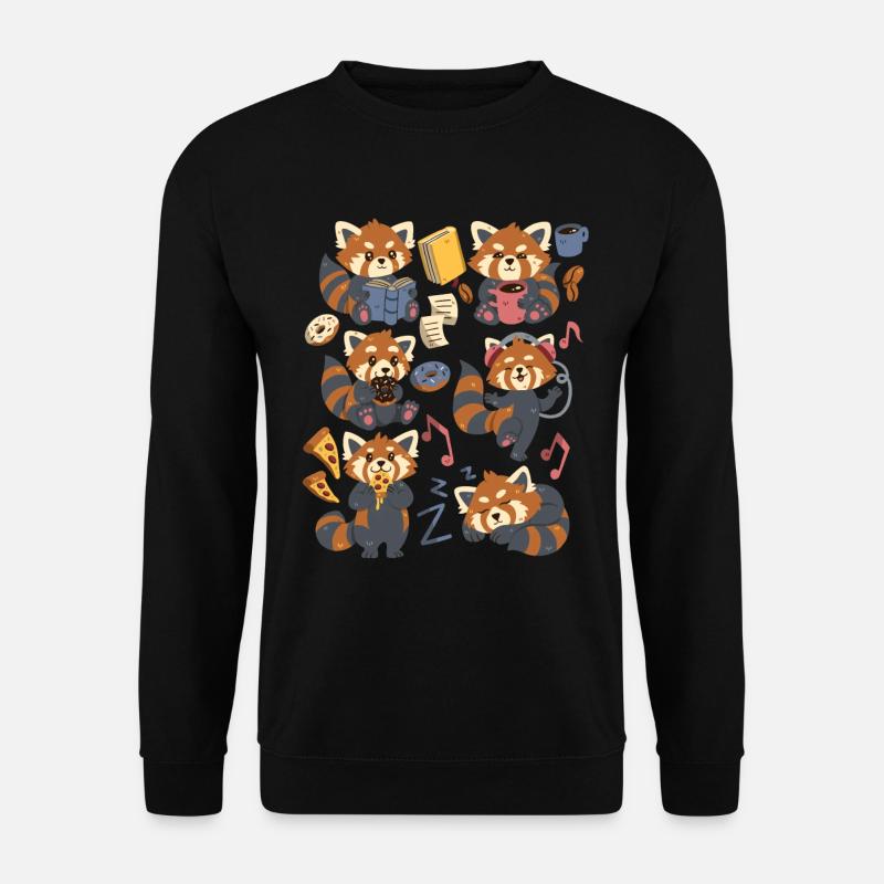 Red Panda: Kaffee, Pizza, Donut, Musik, Buch lesen - Unisex Pullover - Schwarz