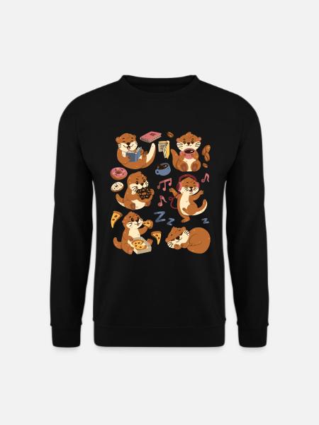 Otter: Kaffee, Pizza, Donut, Lesen, Musik, Tanzen - Unisex Pullover - Schwarz