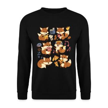 Fox: Pizza, Donut, Coffee, Music, Book Reading - Unisex Sweatshirt - black - Front - Alina (178cm) & Michal (187cm)