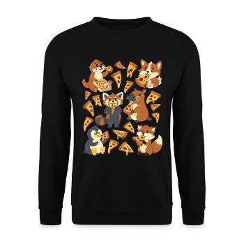 Pizza: Capybara, Fuchs, Corgi, Otter, Pinguin - Unisex Pullover - Schwarz - Vorne - Alina (178cm) & Michal (187cm)