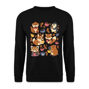 Kaffee: Capybara, Fuchs, Corgi, Otter, Pinguin - Unisex Pullover - Schwarz - Vorne - Alina (178cm) & Michal (187cm)