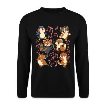 Tanzende Tiere: Capybara, Fuchs, Corgi, Otter - Unisex Pullover - Schwarz - Vorne - Alina (178cm) & Michal (187cm)
