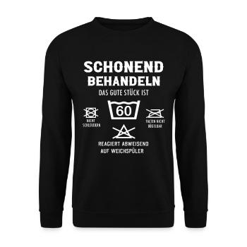 60 in der Wäsche schonend behandeln 60 Jahre alt - Unisex Pullover - Schwarz - Vorne - Alina (178cm) & Michal (187cm)