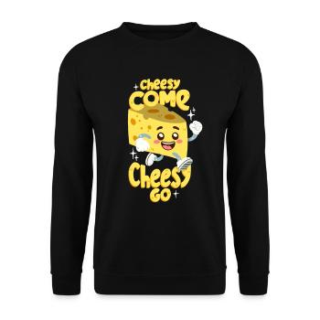 Käse-Wortwitz: Cheesy Come Cheesy Go - Unisex Pullover - Schwarz - Vorne - Alina (178cm) & Michal (187cm)