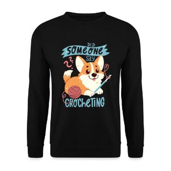 Häkelnder Corgi - Unisex Pullover - Schwarz - Vorne - Alina (178cm) & Michal (187cm)