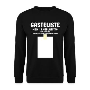 Gästeliste 18 Geburtstag bitte Eintragen 18 Jahre - Unisex Pullover - Schwarz - Vorne - Alina (178cm) & Michal (187cm)