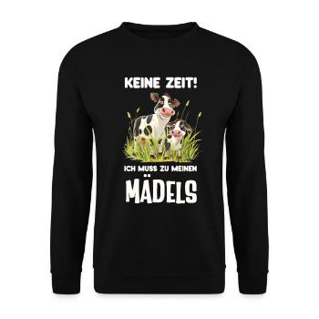 Keine Zeit ich muss zu meinen Mädels lustige KÜhe - Unisex Pullover - Schwarz - Vorne - Alina (178cm) & Michal (187cm)