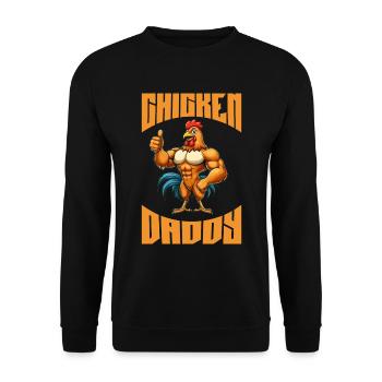 Ein lustiger Chicken Daddy Bodybuilder Fitness - Unisex Pullover - Schwarz - Vorne - Alina (178cm) & Michal (187cm)