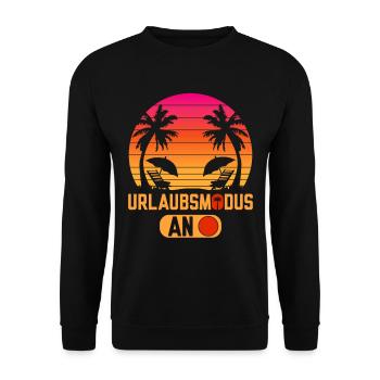 Urlaubsmodus an lustige Urlaub Sprüche - Unisex Pullover - Schwarz - Vorne - Alina (178cm) & Michal (187cm)
