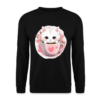 Loving Coffee Cat Kitten in Mug Cat Love - Unisex Pullover - Schwarz - Vorne - Alina (178cm) & Michal (187cm)