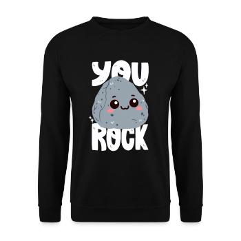 Du rockst! Stein-Wortwitz - Unisex Pullover - Schwarz - Vorne - Alina (178cm) & Michal (187cm)