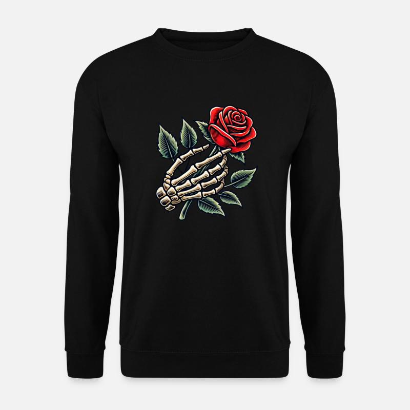 Skeletthand, Die Rose Retro-rosen-grafik Hält - Unisex Pullover - Schwarz
