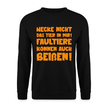 Wecke nicht das Tier in mir Faultiere Sprüche - Unisex Pullover - Schwarz - Vorne - Alina (178cm) & Michal (187cm)