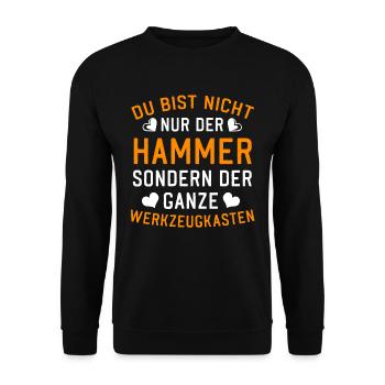 Du bist nicht nur der Hammer sondern Werkzeugkaste - Unisex Pullover - Schwarz - Vorne - Alina (178cm) & Michal (187cm)