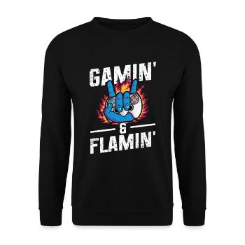Play Controller Gaming Gamin' & Flamin - Unisex Sweatshirt - black - Front - Alina (178cm) & Michal (187cm)