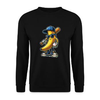 Skurril Zu Deinem Stil Let's Go Bananen - Unisex Pullover - Schwarz - Vorne - Alina (178cm) & Michal (187cm)