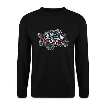 Patience with our Slow and Steady Turtle - Unisex Sweatshirt - black - Front - Alina (178cm) & Michal (187cm)