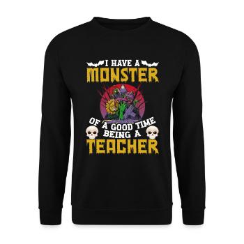 Halloween "J’ai un monstre d’un bon moment - Sweat-shirt Unisexe - noir - Devant - Alina (178cm) & Michal (187cm)