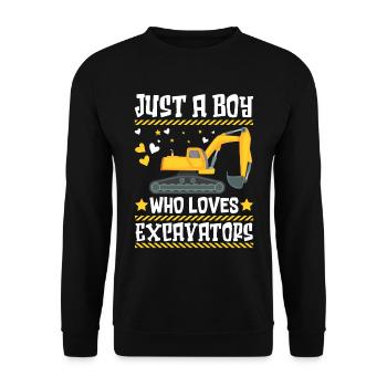 Just a Boy who loves Excavator Bagger - Unisex Pullover - Schwarz - Vorne - Alina (178cm) & Michal (187cm)