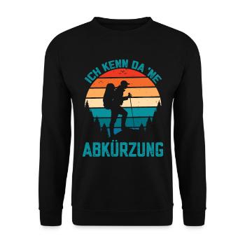 Ich kenn da eine Abkürzung lustige Berge Sprüche - Unisex Pullover - Schwarz - Vorne - Alina (178cm) & Michal (187cm)
