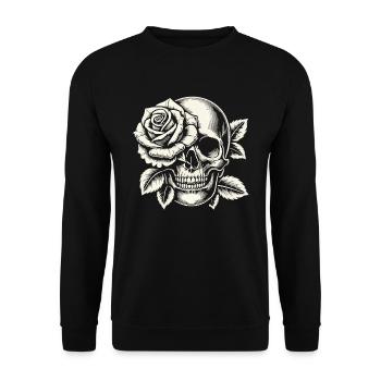 Skeleton Skull Rose Retro Rose Lover Graphic - Unisex Sweatshirt - black - Front - Alina (178cm) & Michal (187cm)