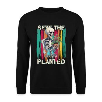 Save The Planet-design Mit Skelett, Das Eine Zarte - Unisex Pullover - Schwarz - Vorne - Alina (178cm) & Michal (187cm)