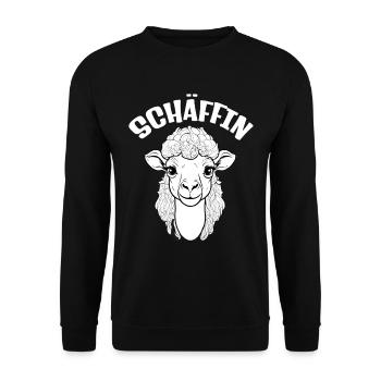 Die Schäffin lustige Chefin Schaf - Unisex Pullover - Schwarz - Vorne - Alina (178cm) & Michal (187cm)