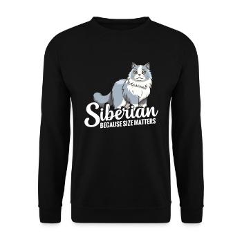 Sibirische Katze: Weil Es Auf Die Größe Ankommt - Unisex Pullover - Schwarz - Vorne - Alina (178cm) & Michal (187cm)