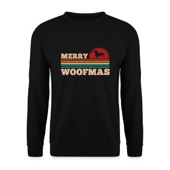 Dackel Weihnachten Hundeliebhaber Merry Woofmas - Unisex Pullover - Schwarz - Vorne - Alina (178cm) & Michal (187cm)