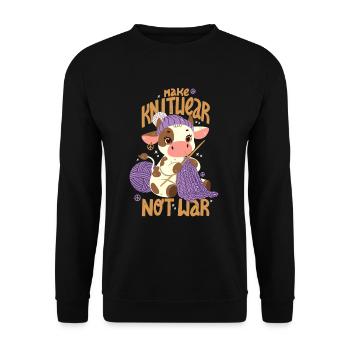 Mehr Stricken statt Krieg - Unisex Pullover - Schwarz - Vorne - Alina (178cm) & Michal (187cm)