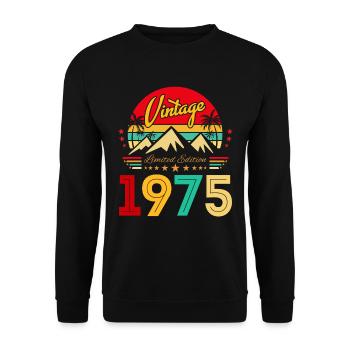 Retro Vintage Limited Edition Born in 1975 - Unisex Pullover - Schwarz - Vorne - Alina (178cm) & Michal (187cm)