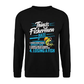 Dinge Fischer Hassen 1. Freunde, Die Witz Fischen - Unisex Pullover - Schwarz - Vorne - Alina (178cm) & Michal (187cm)