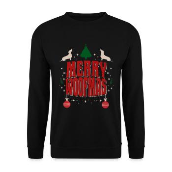 Dackel Weihnachten Hundeliebhaber Merry Woofmas - Unisex Pullover - Schwarz - Vorne - Alina (178cm) & Michal (187cm)