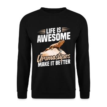 Das Leben Ist Großartig, Uromastyxe Machen Es - Unisex Pullover - Schwarz - Vorne - Alina (178cm) & Michal (187cm)