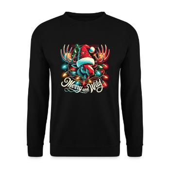 Joyeux Noël Cerf Frais Joyeux Et Sauvage - Sweat-shirt Unisexe - noir - Devant - Alina (178cm) & Michal (187cm)