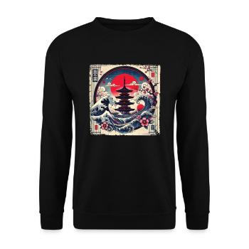 Pagode japonaise traditionnelle, - Sweat-shirt Unisexe - noir - Devant - Alina (178cm) & Michal (187cm)