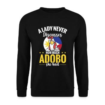 Eine Dame Redet Nie Darüber, Wie Viel Adobo Sie - Unisex Pullover - Schwarz - Vorne - Alina (178cm) & Michal (187cm)