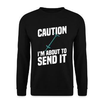 Pogo-stick Attention, I'll send it right away - Unisex Sweatshirt - black - Front - Alina (178cm) & Michal (187cm)