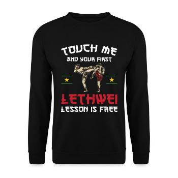 Berühre Mich Und Deine Erste Lethwei-lektion Ist - Unisex Pullover - Schwarz - Vorne - Alina (178cm) & Michal (187cm)
