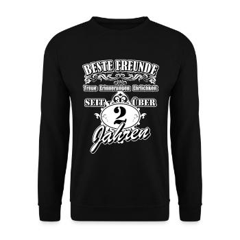 Beste Freunde Spruch-Motiv seit 2 Jahren Freund - Unisex Pullover - Schwarz - Vorne - Alina (178cm) & Michal (187cm)