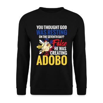 Sie Dachten, Gott Würde Sich Am Siebten Tag - Unisex Pullover - Schwarz - Vorne - Alina (178cm) & Michal (187cm)
