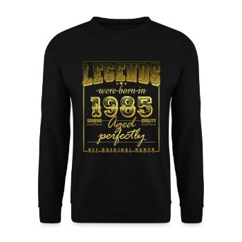 Jahrgang 1985 Lustiger 40 Jahre alt Spruch 40. - Unisex Pullover - Schwarz - Vorne - Alina (178cm) & Michal (187cm)