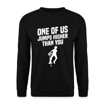 Einer Von Uns Zwei Springt Höher Als Du - Unisex Pullover - Schwarz - Vorne - Alina (178cm) & Michal (187cm)
